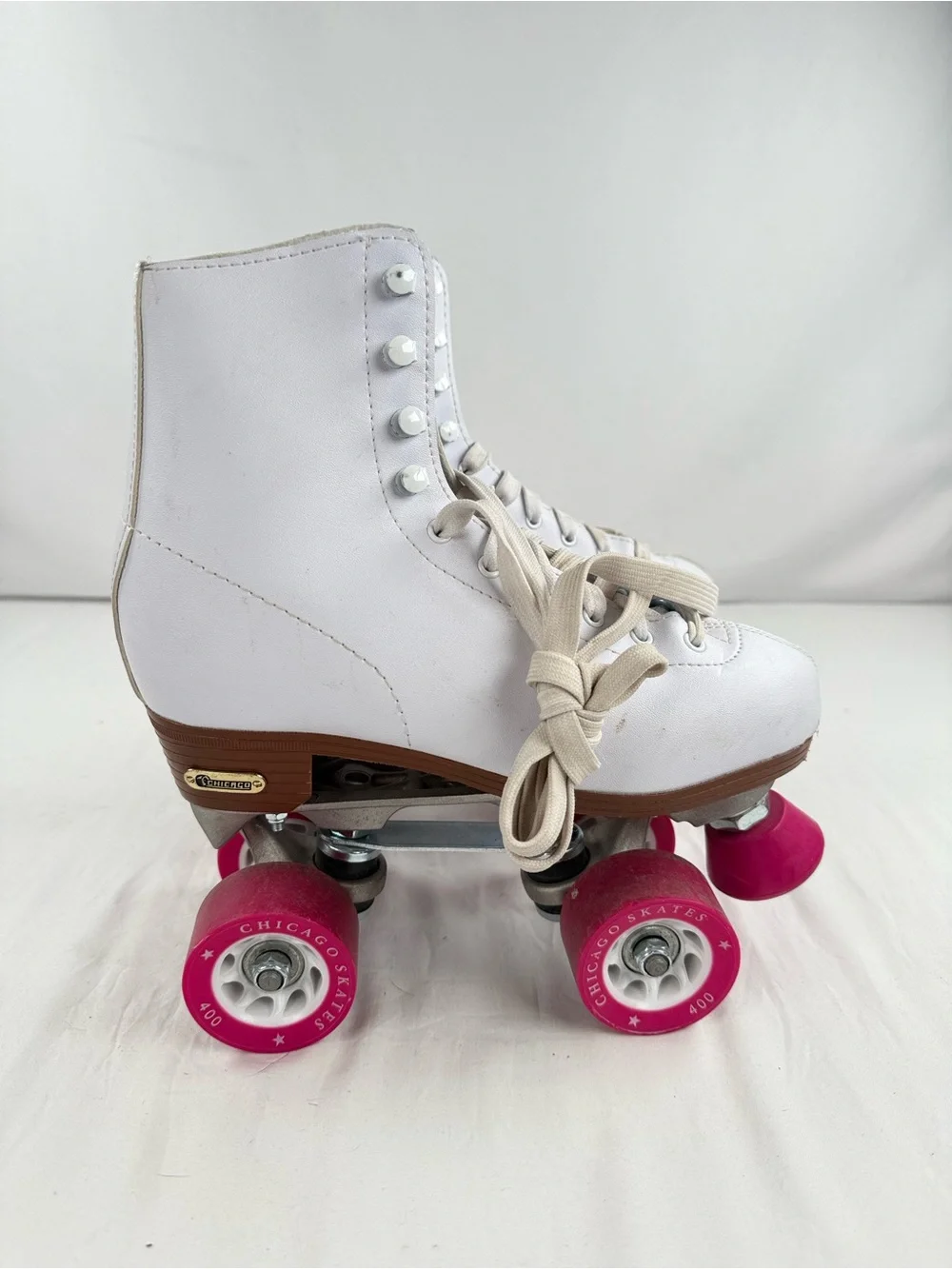 Chicago Skates Women's White Quad Roller Skates with Pink Wheels